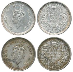 George VI, Half Silver Rupee (2), 1943, Bombay Mint, Small 3 In date and large 3 in date. 