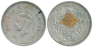 George VI, Half Silver Rupee, 1944, Bombay Mint, with dot, Die rotate. Very Fine.