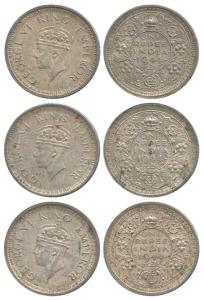 George VI, Half Silver Rupee (3), 1944, Lahore Mint, 'L' raised below bottom Flower. Fine+