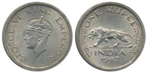 George VI, Nickel Rupee, 1947, Lahore Mint, without Mint Mark. Extremely Fine, Scarce.