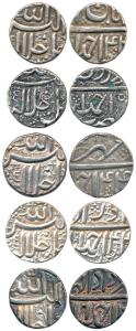 Akbar, Silver ½ Rupee, Ahmedabad Mint, Allahu Akbar type, 5 different months, Azar, Aban, 