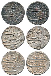 Aurangzeb, Silver Rupee (3), Junagadh AH 1110/42, Gulbarga AH 1096/31 and Solapur 1096/29 