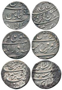 Farrukhsiyar, Silver Rupee (3), Gwalior, Burhanpur and Lahore Mints. Very Fine to Extremel