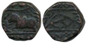 Copper ½ Anna, Malharnagar, in the name of Shah Alam II, AH 1286, (KM 64). Very Fine +.