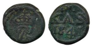 Frederik VI, Copper 4 Kas, 1841, crown on obv. About Very Fine.