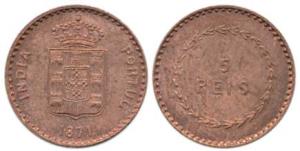 Goa, Colonial Issue, Copper 5 Reis, 1871, (KM# 302). Extremely Fine, Scarce.