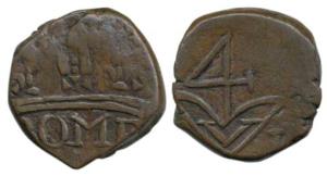 Copper Double Pice, 1773, 10.2g, EIC bale mark on obv.; BOM written below crown on rev. (P