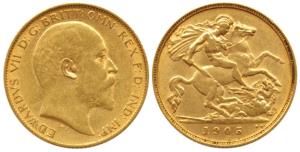 Great Britain, Edward VII, Gold ½ Sovereign, 4g, 1905, (KM 804). Very Fine.