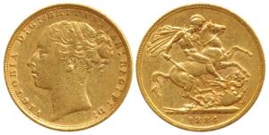 Great Britain, Victoria, Gold Sovereign, 8g, 1884, (KM 752). Very Fine.