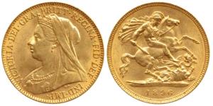 Great Britain, Victoria, Gold ½ Sovereign, 4g, 1896, veiled head bust, (KM 735.2). Extreme