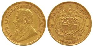 South Africa, Gold Kruger ½ Pond, 4g, 1895, rev. Single shaft wagon, (KM 9.2). Very Fine.