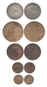 Mixed lot, German East Africa, Silver 1 Rupee, 1897, Bronze 5, 1 & 1/2Heller; Goa ½ Tanga,