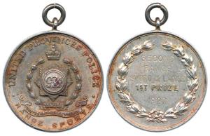 United Provinces Police Medal, Silver, crown and crest on obv.; 1st prize Sword and Lance 