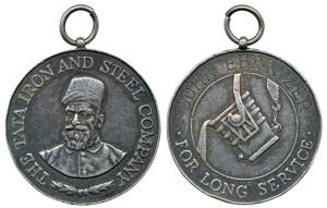 Tata Iron and Steel Company, Silver, For Long Service, portrait of Jamshedji Tata on obv.;