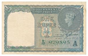George VI, Rupee 1, 1944, signed C. E. Jones, (Jhun 1.1C). Very Fine+.