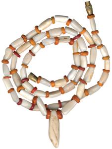 Ancient Beads, (c.100-1,000 BC), used for jewellery. A newly strung necklace made from bea