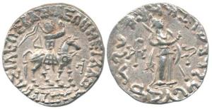 Indo Scythian, Azes II, Silver Tetradrachm 9.71g, king mounted on a horse to right holding