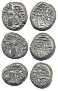Malwa Gadhiyya derivative coinage, Silver Dramma (3), obv. gadhiyya head, rev. legend Sri 