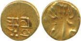 Kali Gold Fanam, Ranga Rau, legend written in two lines on rev. Very Fine, Scarce.