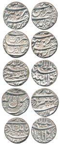 Jahangir, Silver Rupee (5), Kalima type, mintless variety (3), different dates AH 1016, 10