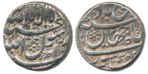 Shah Jahan, Silver Rupee, Surat Mint, Kalima type, RY Ahad, do-Chashme-he in the word Jaha