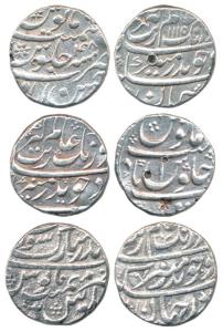 Aurangzeb, Silver Rupee (3), Ahsanabad Mint, AH 1115/48, Nusratabad Mint and Bandar-i-Muba