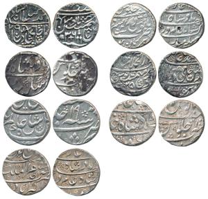 Silver Rupee (7), in the name of Shah Alam I, Burhanpur Mint, RY 2; Akbarabad Mint, Ahad; 