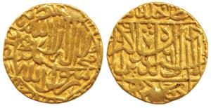Akbar, Gold Mohur, 10.81g, Hazrat Delhi Mint, AH 976 (KM 105.2). Ex-mount, Very Fine, Rare