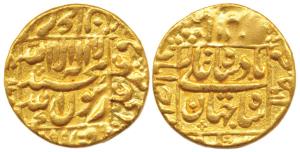 Shah Jahan, Gold Mohur, 10.93g, Ahmadabad Mint, RY 19 (KM 260.1). Adhesion at top of rever