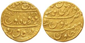 Jahandar Shah, Gold Mohur, 10.81g, Dar ul-Khilafat Shahjahanabad Mint, AH 1124/Ahd, comple