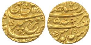 Farrukhsiyar, Gold Mohur, 10.95g, Dar us-Sultanate Lahore Mint, AH 1128/5 (KM 390.20). Ext