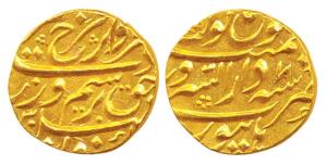 Farrukhsiar, Gold Mohur, Dar us-Sarur Burhanpur Mint, AH 1130/7, (KM 390.11). Slight test 