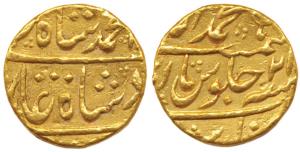 Muhammad Shah, Gold Mohur, 10.83g, Muhammadabad, Banaras Mint, RY 21 (KM 438.5). Very Fine