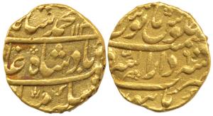 Muhammad Shah, Gold Mohur, 11g, Dar ul-Sarur Burhanpur Mint, AH 113/6 (KM 438.6). Very Fin