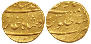 Muhammad Shah, Gold Mohur, 11g, mint off-flan, probably Surat, RY 2 (KM 438.23). Fine+.