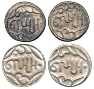 Lakshman Singh, Silver Rupee (2), legend Shahr Bansahpur and Sambsatra (KM 9.1, 9.2). Extr