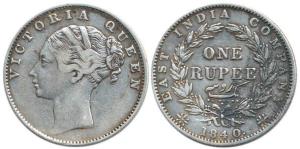 Victoria Queen, Silver Rupee, 1840, continuous legend, Calcutta Mint, obv. Indian head (Lo