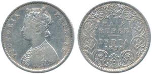 Victoria Empress, Silver ½ Rupee, 1893, obv. A, rev. I 'B' incuse. Fine.