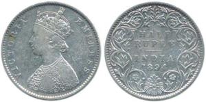 Victoria Empress, Silver ½ Rupee, 1894, obv. A, rev. I 'B' incuse. Fine+.