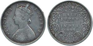 Victoria Empress, Silver ½ Rupee, 1897, obv. A, rev. I 'B' incuse. Fine.