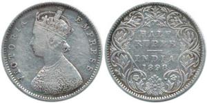 Victoria Empress, Silver ½ Rupee, 1898, obv. A, rev. I 'B' incuse. Fine+.
