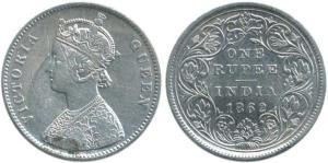 Victoria Queen, Silver Rupee, 1862, Calcutta Mint, A/II/0/0. About Very Fine, Rare.
