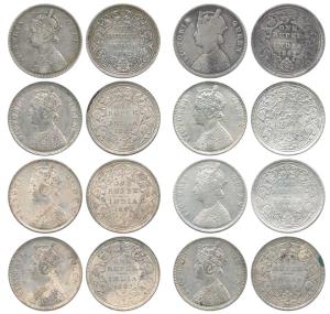 Victoria Queen, Silver Rupee (8), 1862, A/II/0/4, BII/0/4, A/II/0/5, A/II/0/6, A/II/0/7, A