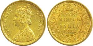 Victoria Queen, Gold Mohur, 1862, young bust, (KM Y#15). Very Fine+.