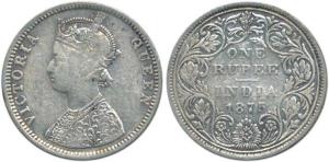 Victoria Queen, Silver Rupee, 1875, Bombay Mint, C1/II/ with dot. Fine +, Rare.