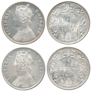 Victoria Empress, Silver Rupee (2), 1901, Bombay Mint, obv. A3, rev. 'B' incuse. Very Fine