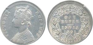 Victoria Empress, Silver Rupee, Error slight off center, 1901, Bombay Mint, obv. C2, rev. 