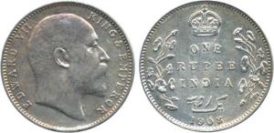 Edward VII, Silver Rupee, 1908, Re-engraved digit, Numeral '8' in the date struck over '7'