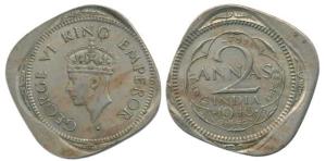 George VI, Cupro Nickel, 2 Annas, 1940, Error slight off center. Very Fine+.