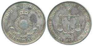 Mombasa, Silver Rupee, 1888 H. Very Fine+, Scarce.